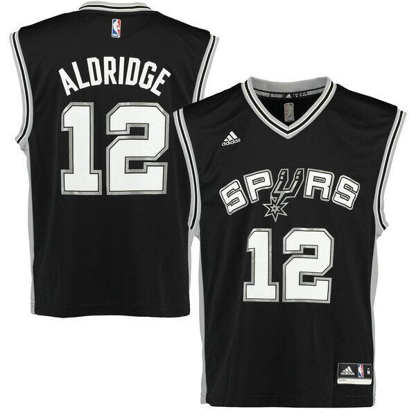 Maillot San Antonio Spurs Homme LaMarcus Aldridge 12 adidas Réplique Noir